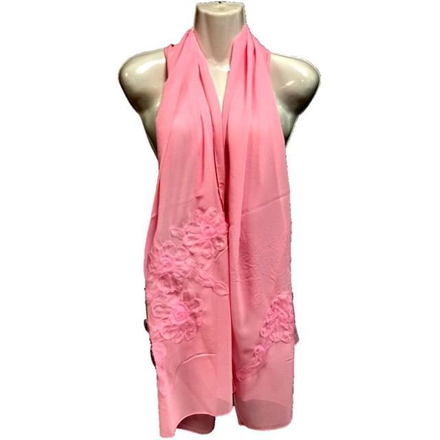 Pink Silk Scarves With Lace Flower Design image