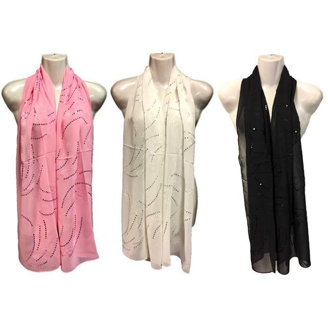 Silk Scarves With Flower Embroidery & Sequins - Assorted image