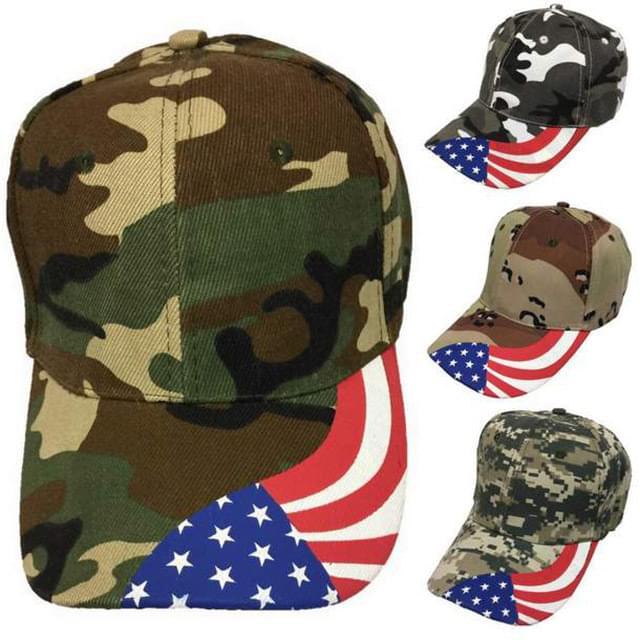 Wholesale Baseball Cap Camo color with American Flag side image