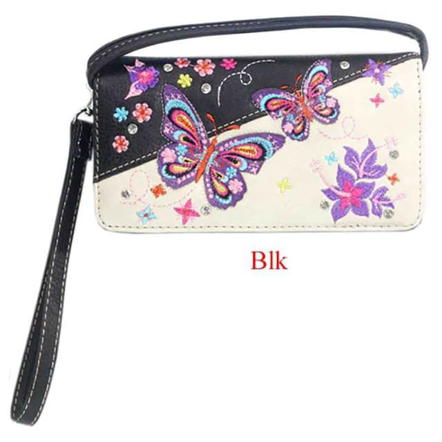 Flowers & Butterflies Small Western Wallet - Black image