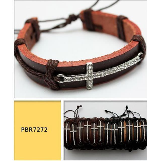 Rhinestone Cross Faux Leather Bracelets - Black & Brown image