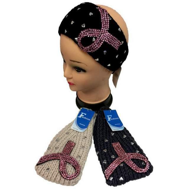 Pink Ribbon Rhinestone Headbands - Assorted image