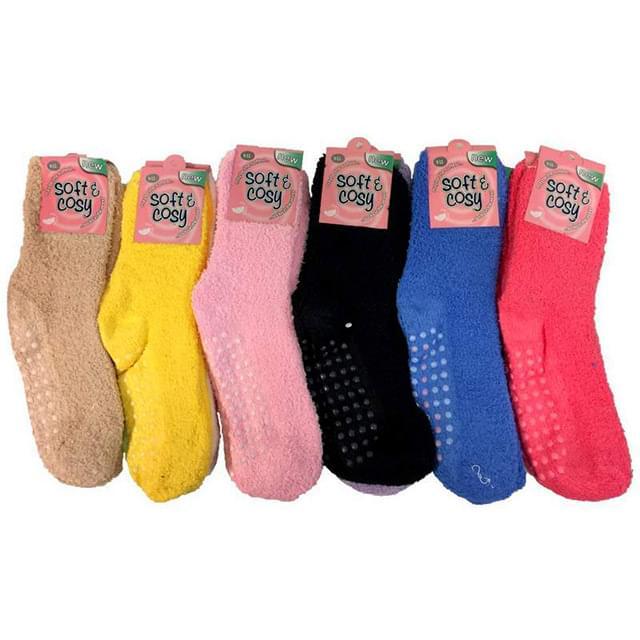 Solid Color Women's Fuzzy Socks With Anti-Skid Soles - Assorted image