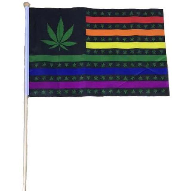 Rainbow Marijuana Leaf USA Stick Flags - 12'' x 18'' image