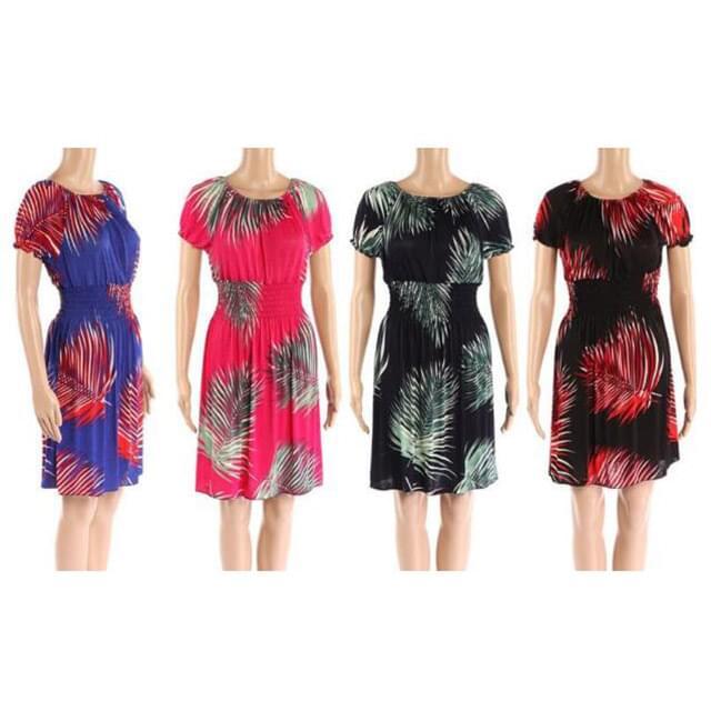 Short Sleeve Sundresses With Palm Leaf Print - Assorted image