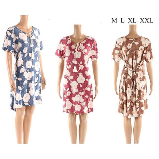 Short Sleeve Floral Dresses With Front & Back Tie - Assorted image