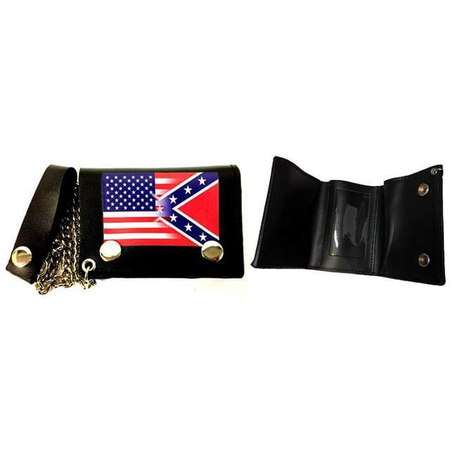 Wholesale Tri-fold Leather Wallet with chain USA&Rebel Combo image