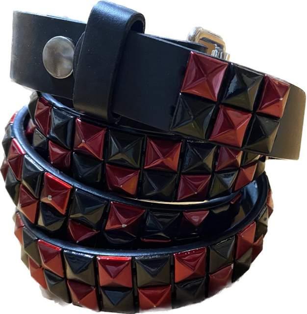Metallic Red & Black Studded 2-Row Skinny Belts image