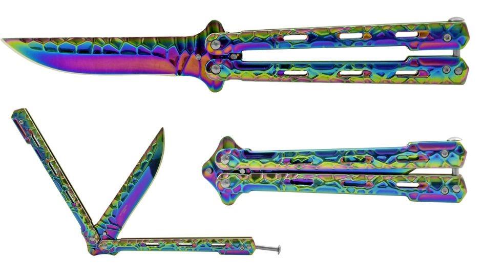 5.25" Stainless Steel Butterfly Folding Pocket Knife - Rainbow image