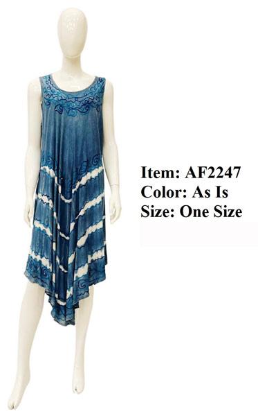 Rayon Crepe Denim Tie Dye Embroidered Dresses - Blue image