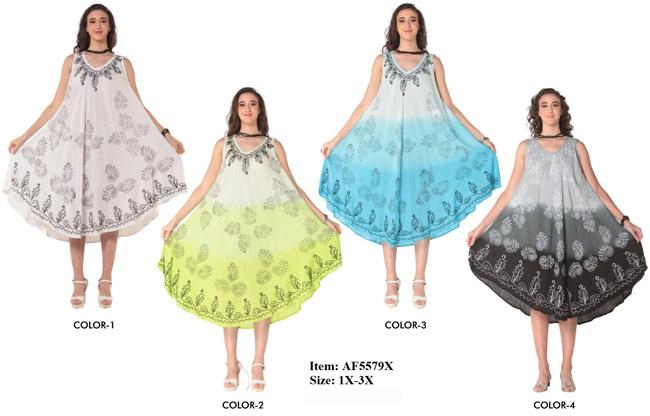 Rayon Tie Dye Plus Size Dresses - Assorted image