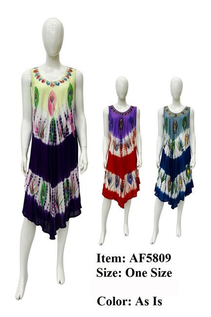 Rayon Hand Painted Peacock Umbrella Dresses - Assorted image