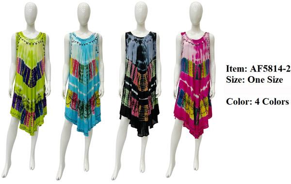 Multicolor Rayon Tie Dye Indian Umbrella Dresses - Assorted image