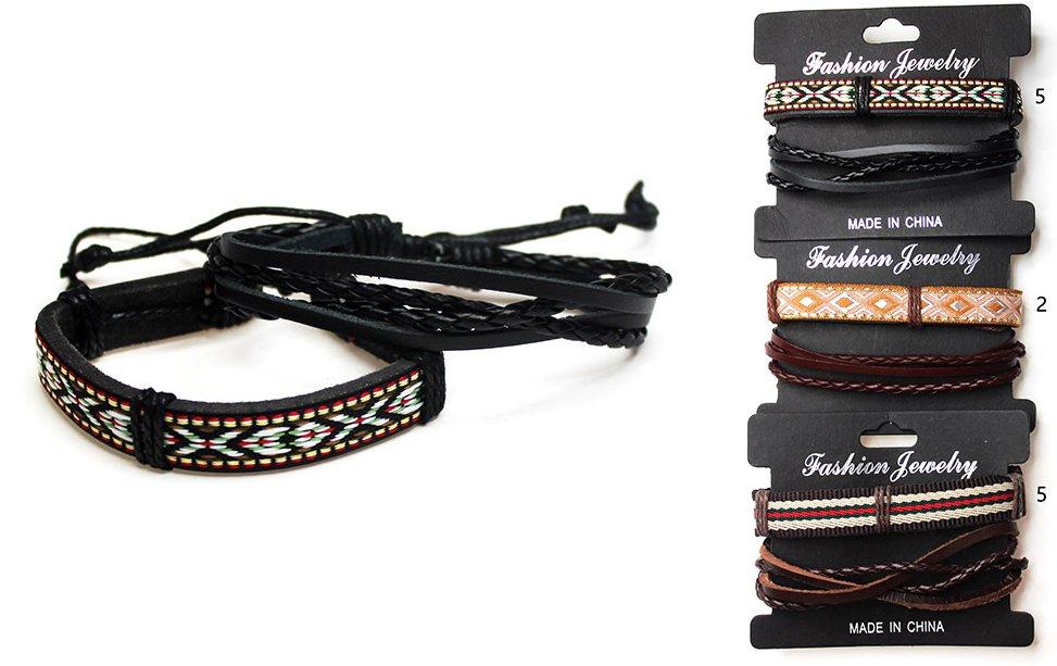 2 Pcs Set Aztec Design Faux Leather Bracelets - Assorted image