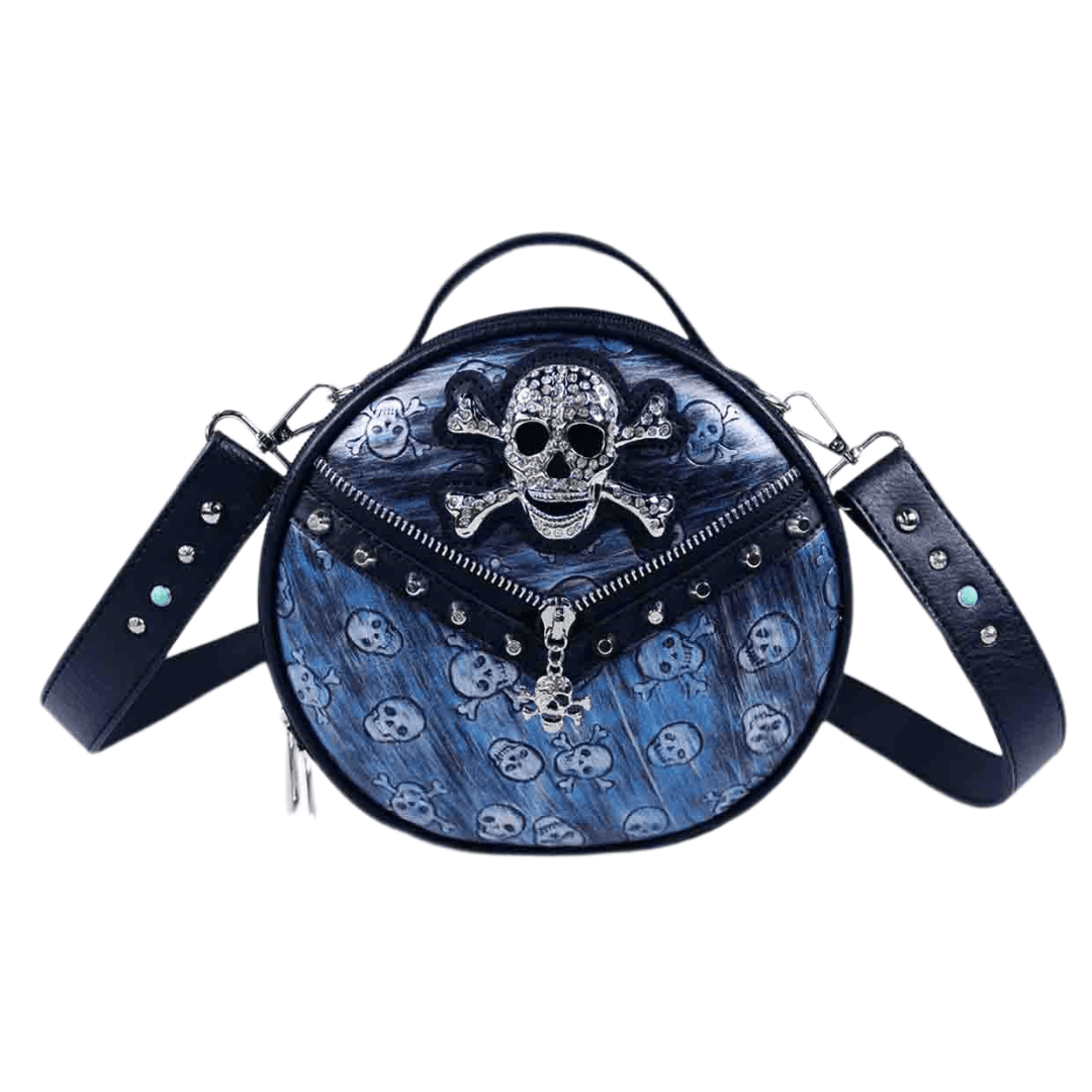 Rhinestone Skull Round Crossbody Bag - Blue image