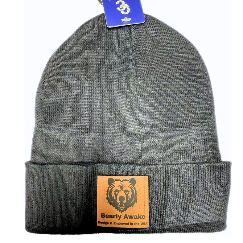 Wholesale Custom Laser Engrave Leatherette Patch Hat Bearly Awake image