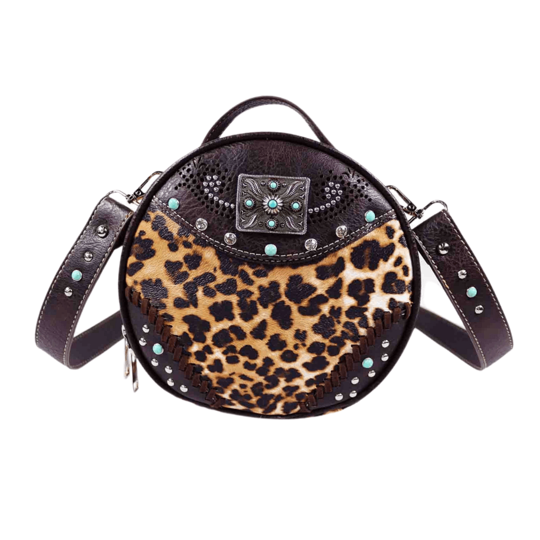 Leopard Print Round Crossbody Bag - Brown image