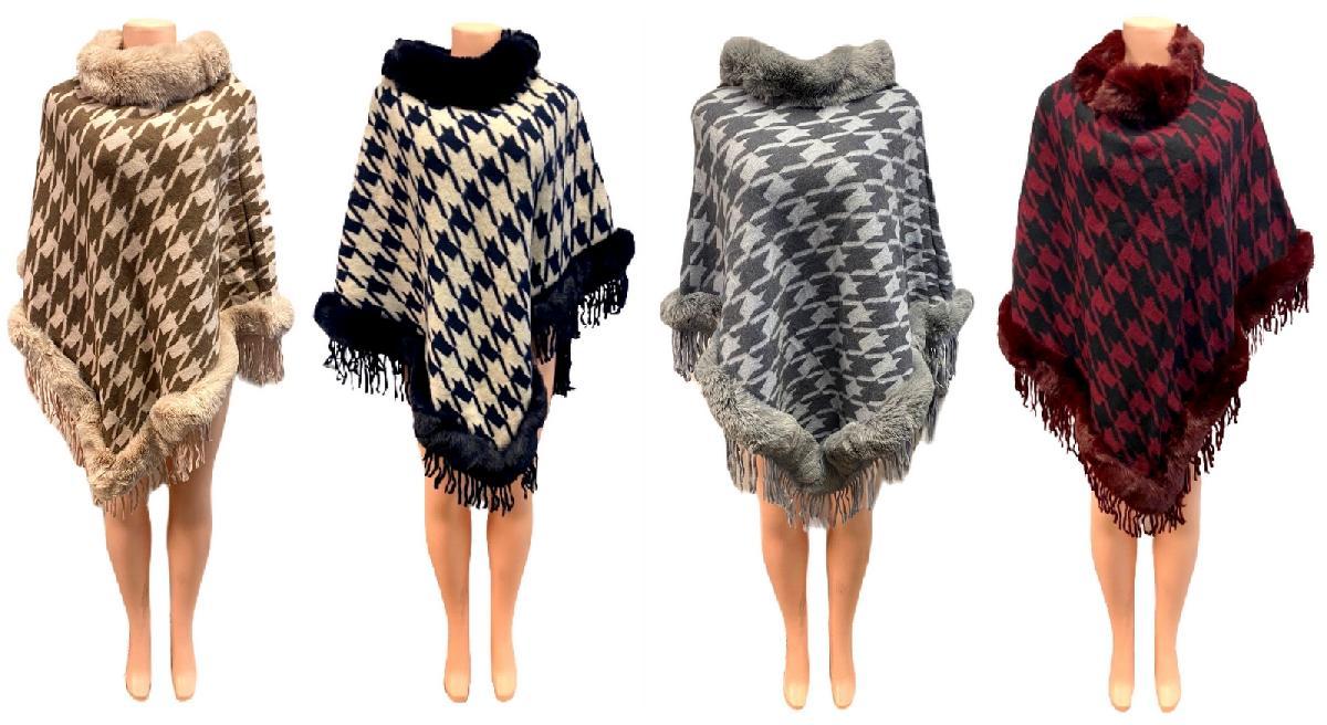 Houndstooth Knitted Ponchos - Assorted image