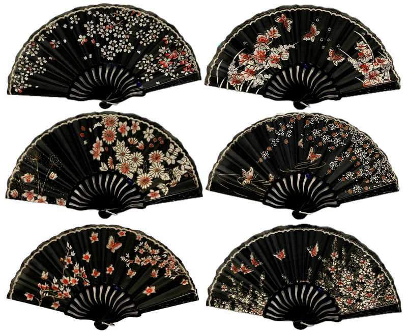 Black Flower & Butterfly Hand Fans - Assorted image