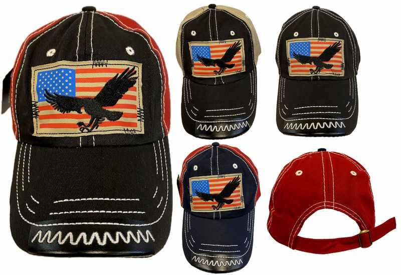 Prewashed Cloth Flying Eagle Hats With American Flag image