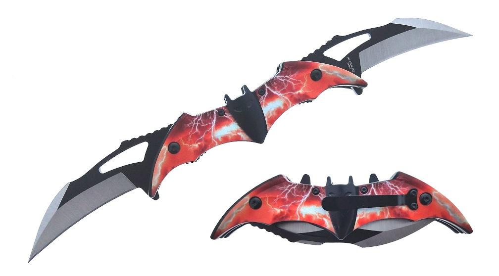 5.75" Dual Blade Bat Pocket Knife - Red Lightning image
