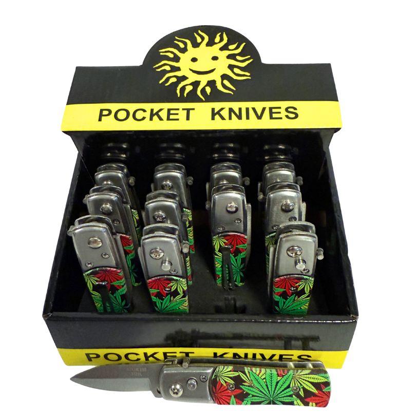 2" Blade Mini Automatic Switchblade Knife Display Set - Leaf Styles image