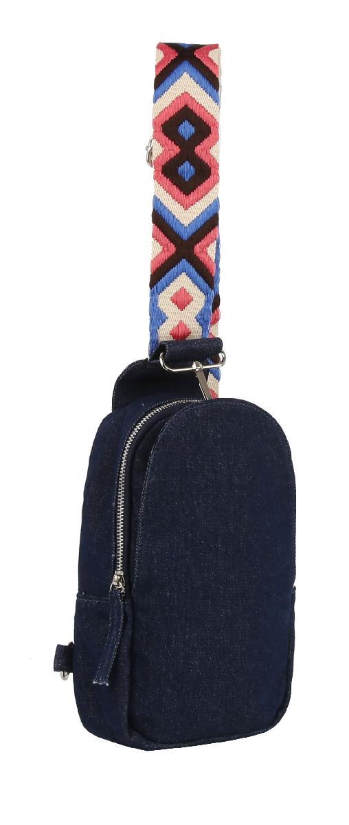 Unisex Crossbody Sling Purse With Embroidered Guitar Strap - Dark Denim image