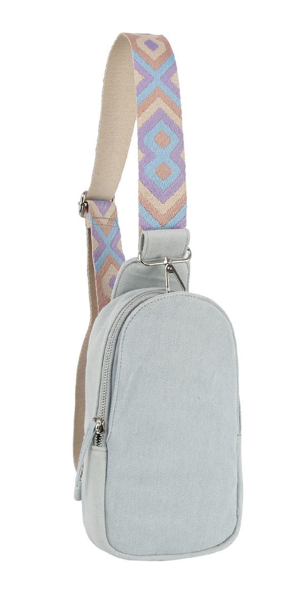Unisex Crossbody Sling Purse With Embroidered Guitar Strap - Light Denim image