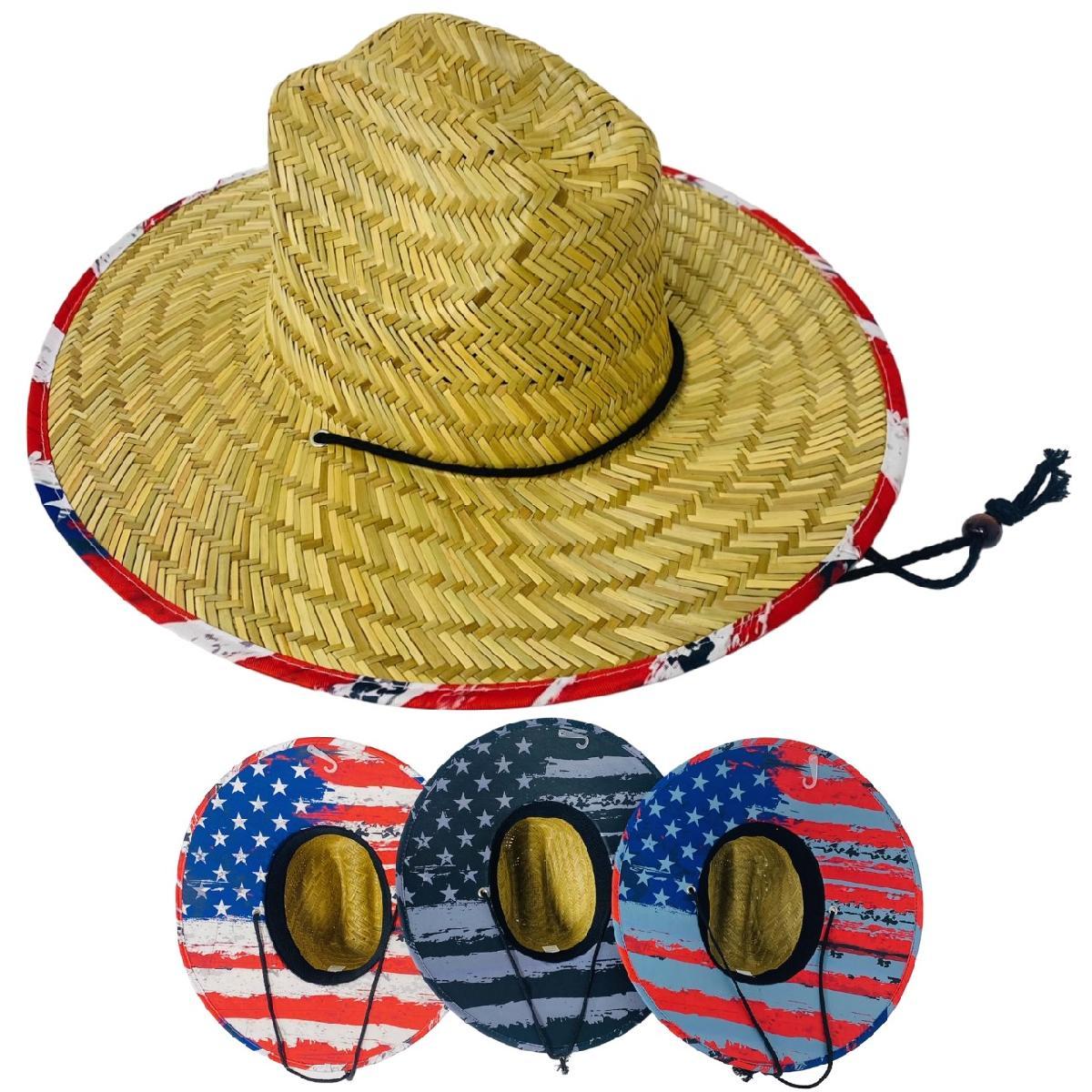 Lifeguard Straw Sun Hats - USA Flag Pattern image