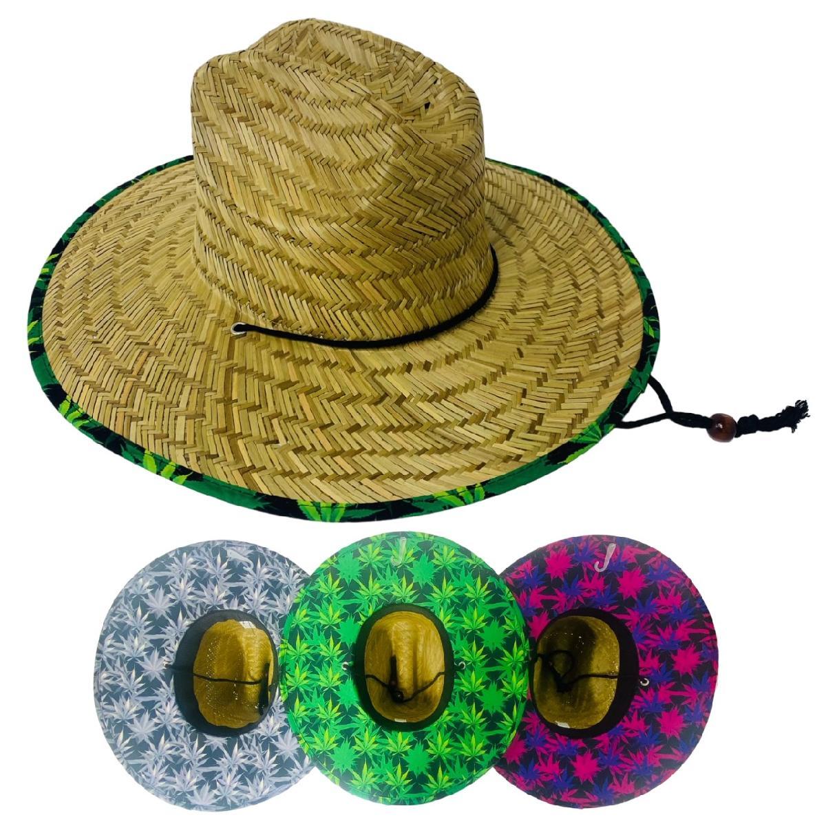 Lifeguard Straw Sun Hats - Psychedelic Marijuana Pattern image