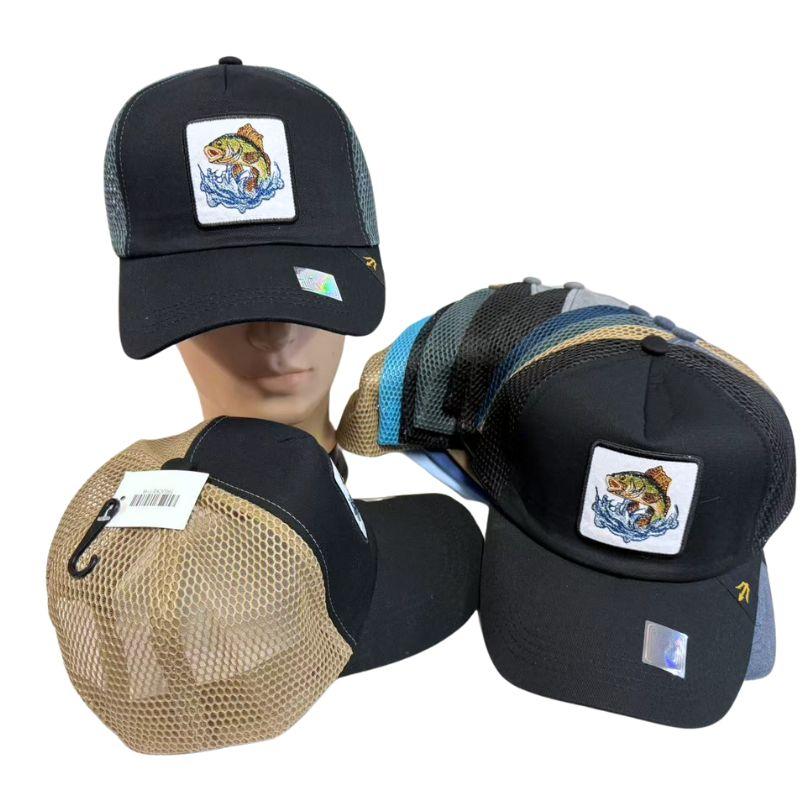 Embroidered Fish Patch Mesh Snapback Trucker Hats - Assorted image