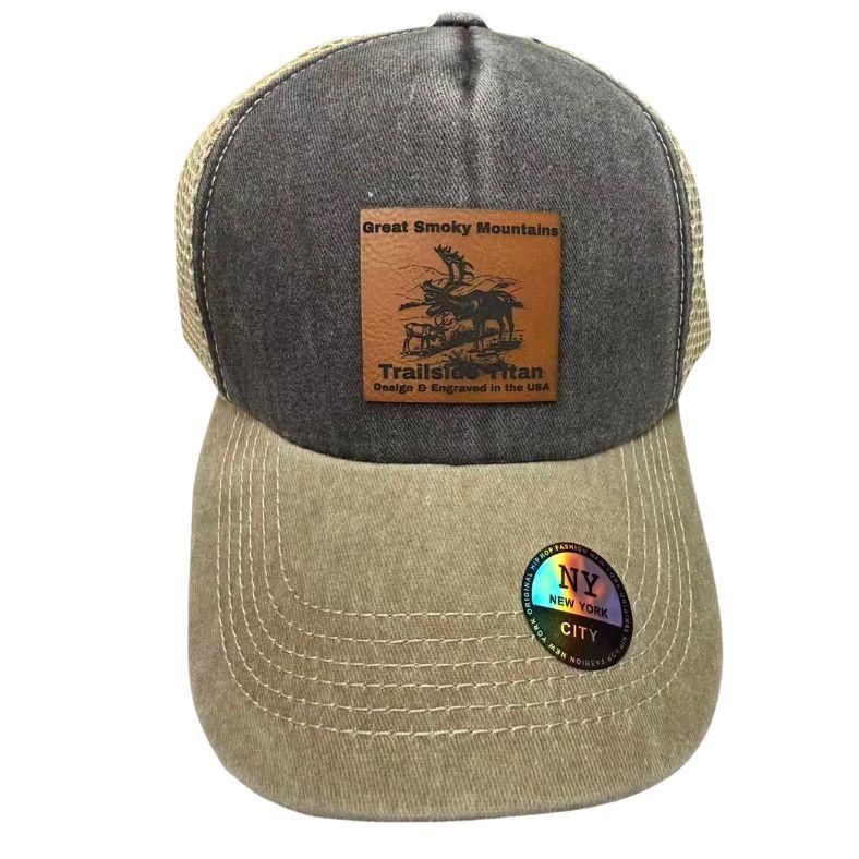 Wholesale Custom Laser Engrave Leatherette Patch Hat Great Smoky Mountains image