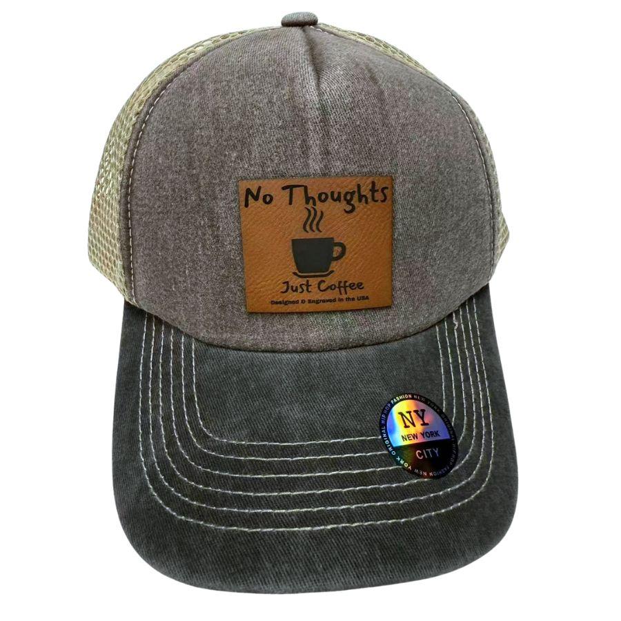 Wholesale Custom Laser Engrave Leatherette Patch Hat No Thoughts Just Coffee image