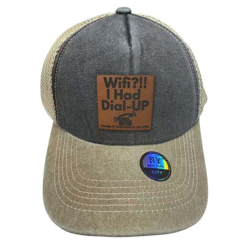 Wholesale Custom Laser Engrave Leatherette Patch Hat Wifi!!? I Had Dial Up image