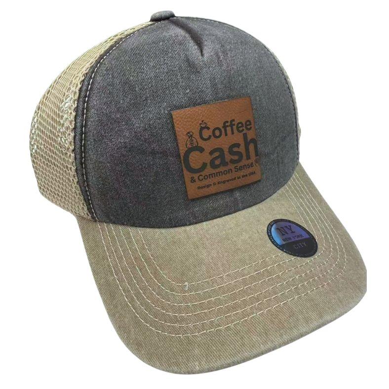 Wholesale Custom Laser Engrave Leatherette Patch Hat Coffee Cash Common Sence image