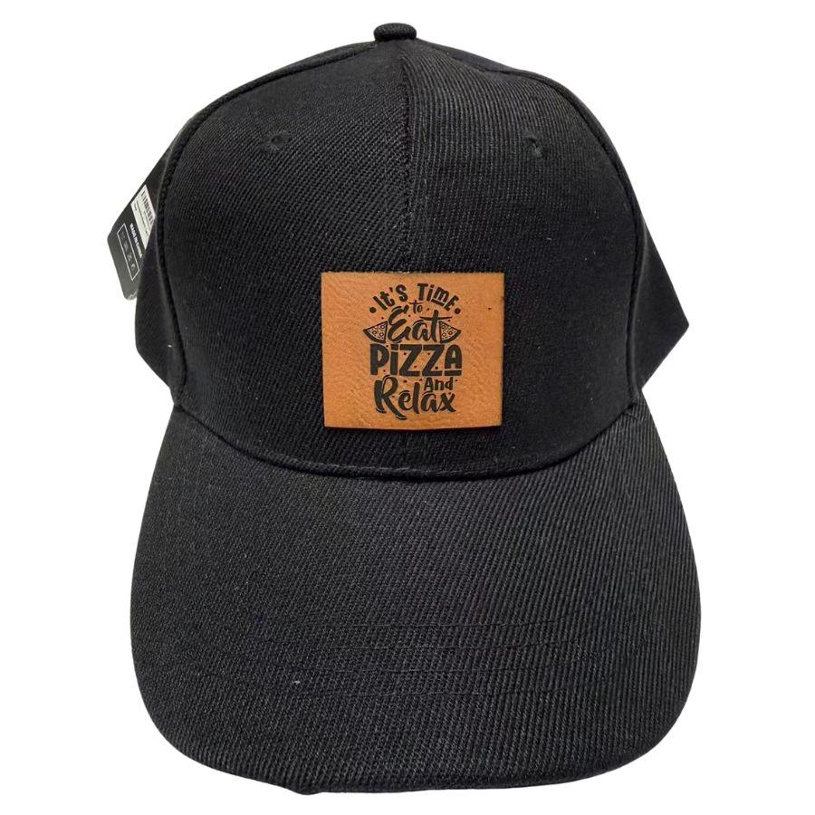 Wholesale Custom Laser Engrave Leatherette Patch Hat It's Time To Eat Pizza And Relax image