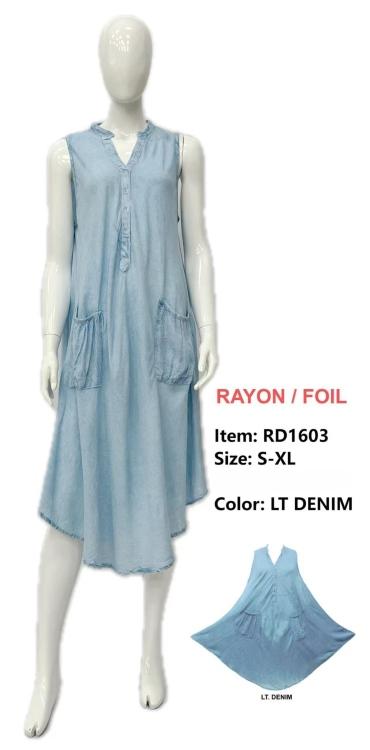 Rayon Denim Placket Dresses With Two Front Pockets image