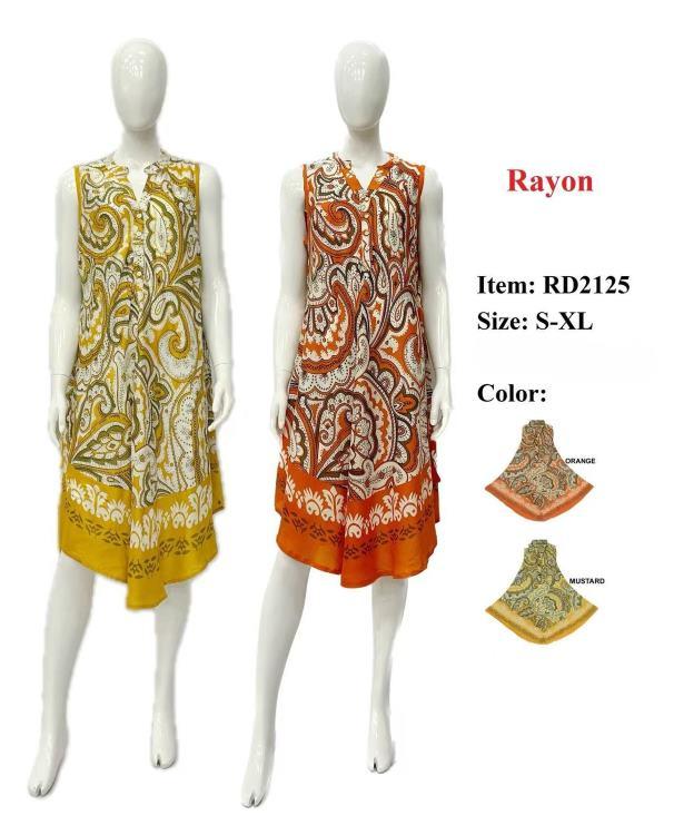 Rayon Paisley Print Umbrella Dresses With Button Placket - Yellow & Orange image