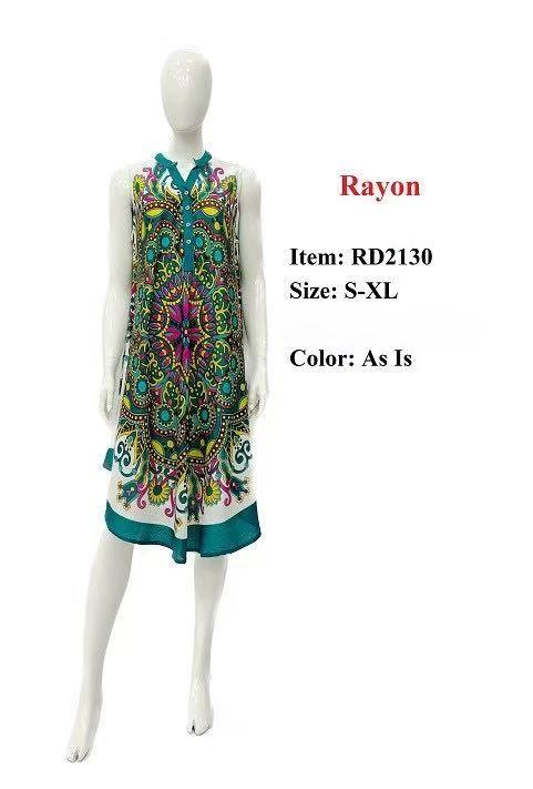 Rayon Mandala Print Umbrella Dresses With Button Placket - Turquoise image