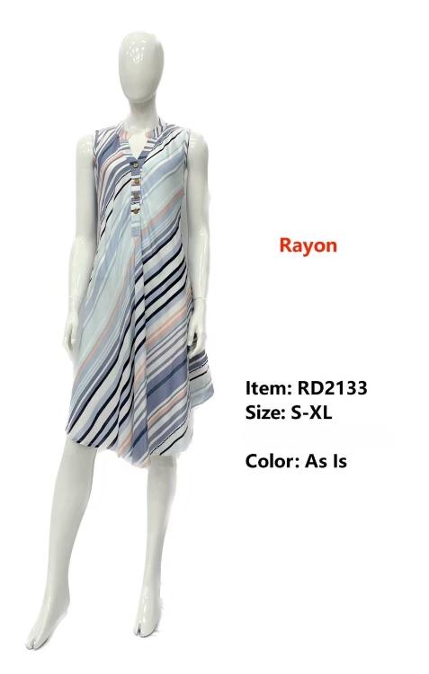 Rayon Stripe Print Umbrella Dresses With Button Placket image
