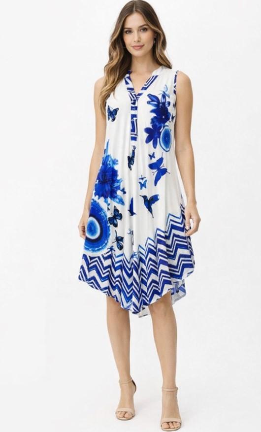 Rayon Blue Butterfly & Bird Dresses With Button Placket image