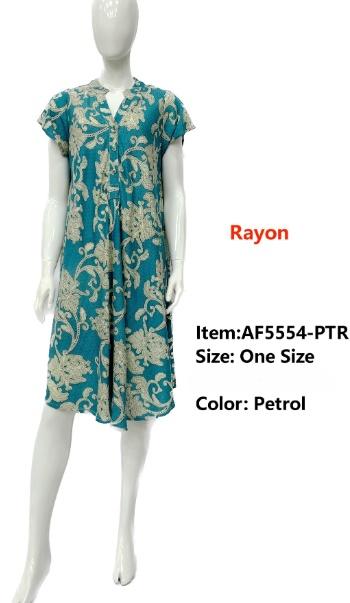 Rayon Printed Placket Dresses - Turquoise image
