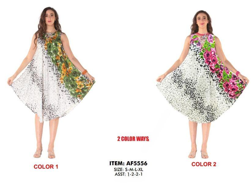 Rayon V-Neck Flower Print Dresses - Assorted image