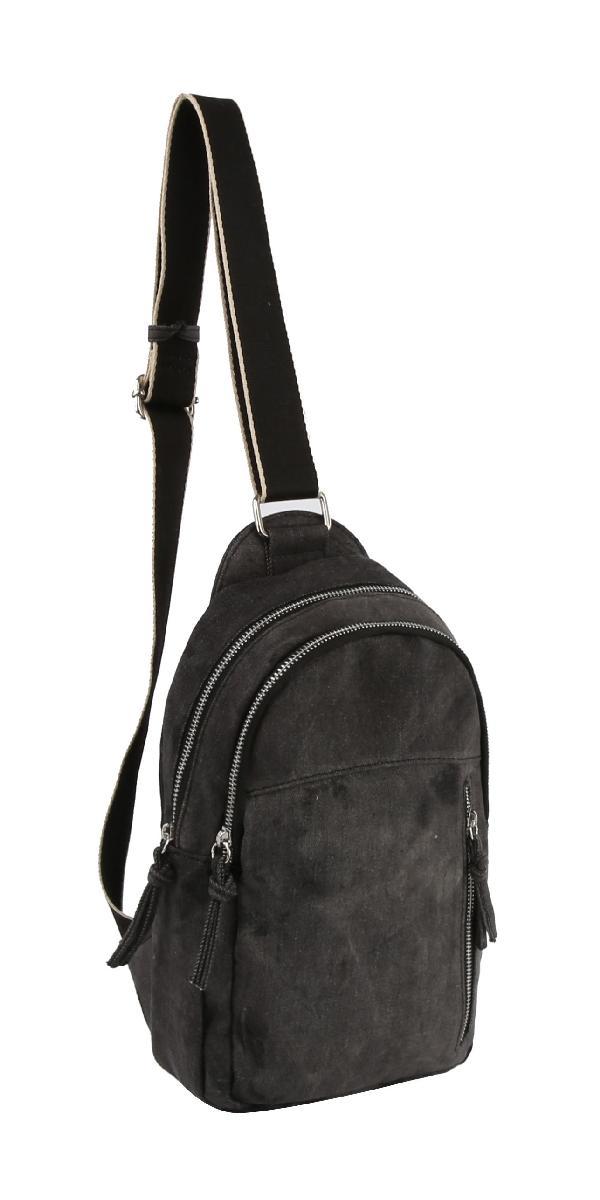 Dual-Compartment Denim Crossbody Sling Purse - Black image