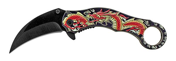 5" Karambit Fighting Style Folding Pocket Knife With Finger Loop - Red Dragon image