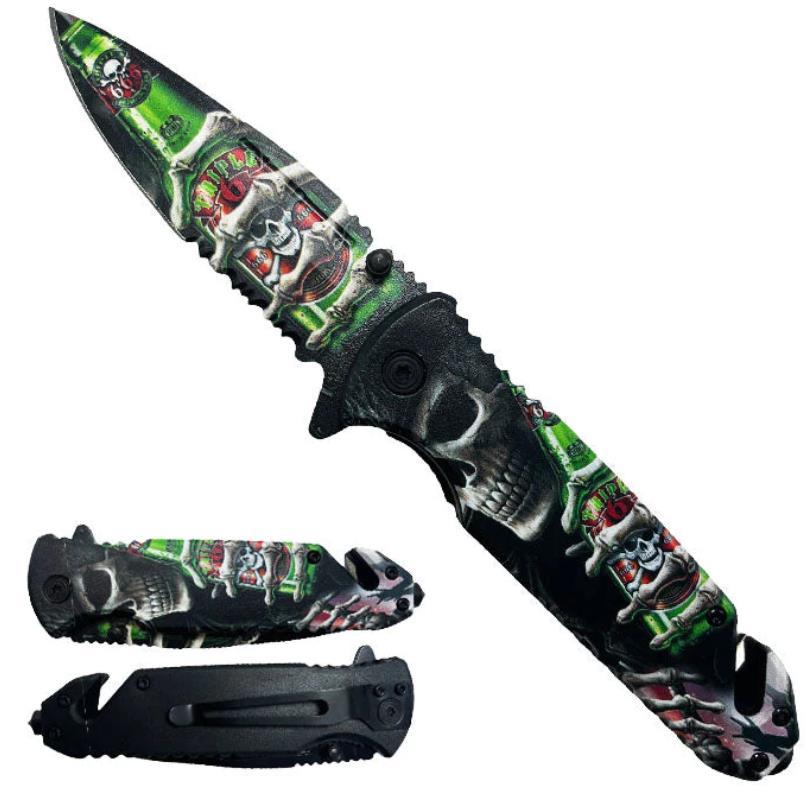 Green Skull Semi-Automatic Spring Assisted Knife image