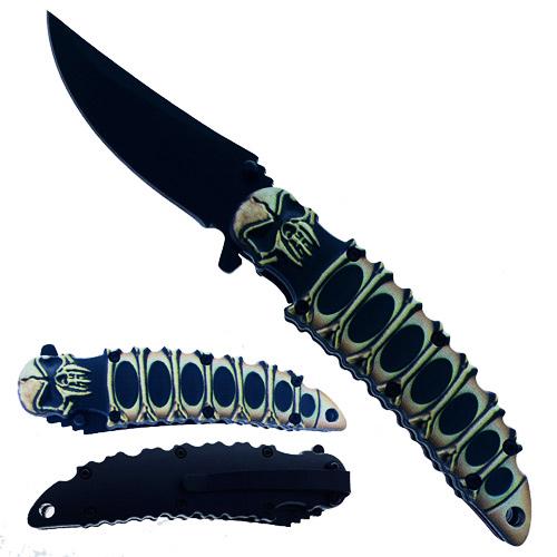 8.25" Skull Knife With Belt Clip - Black image