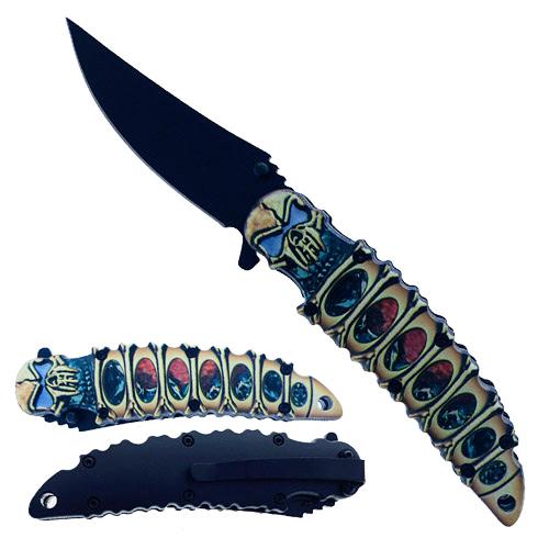 8.25" Skull Knife With Belt Clip - Blue image