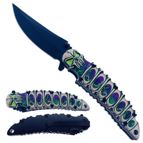 8.25" Skull Knife With Belt Clip - Green image