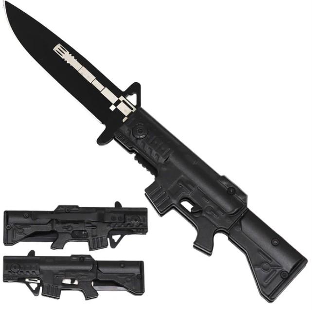 8.25" Army Gun-Shaped Folding Knife - Black image